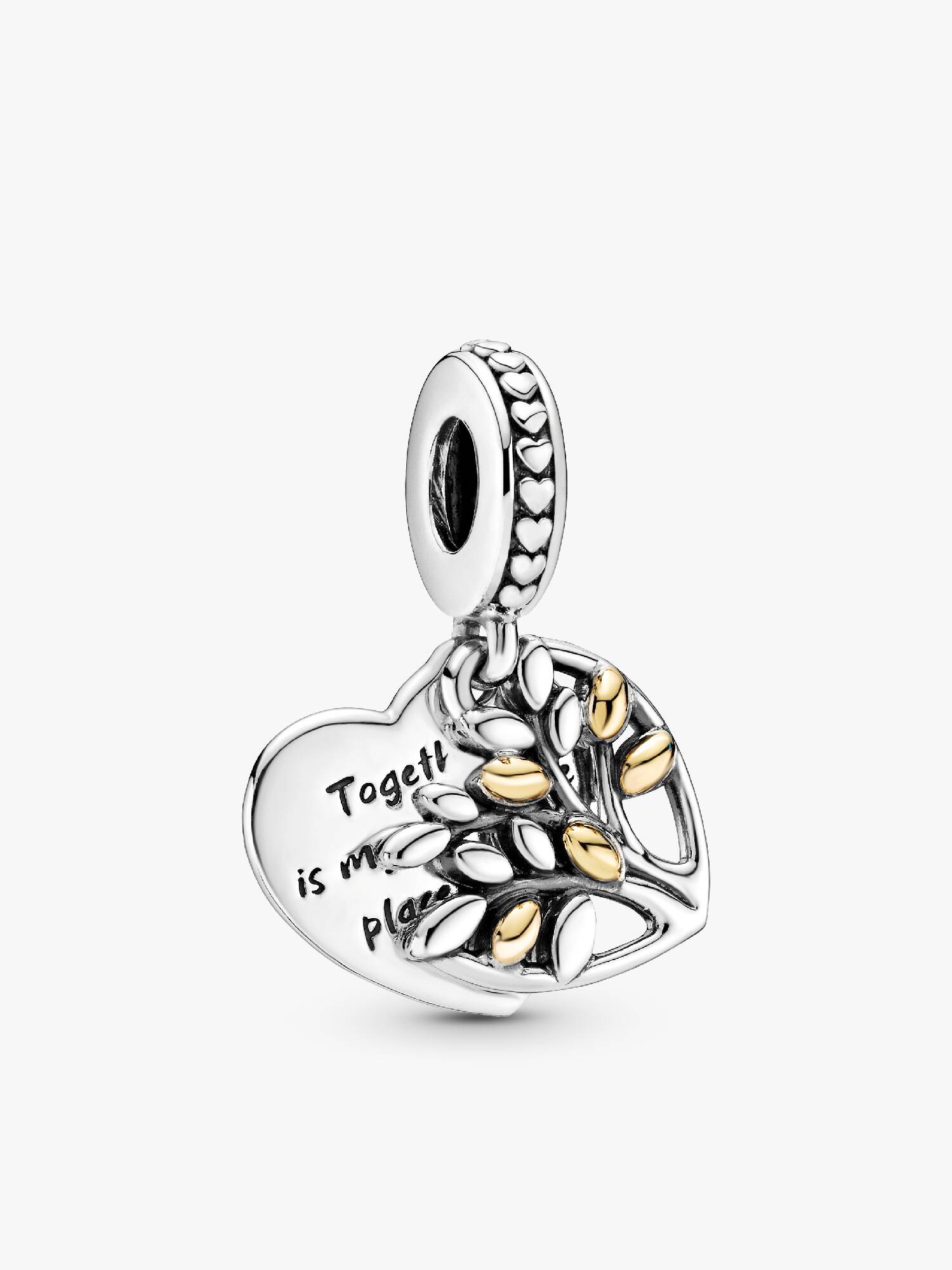 Two-Tone Family Tree Heart Dangle Charm