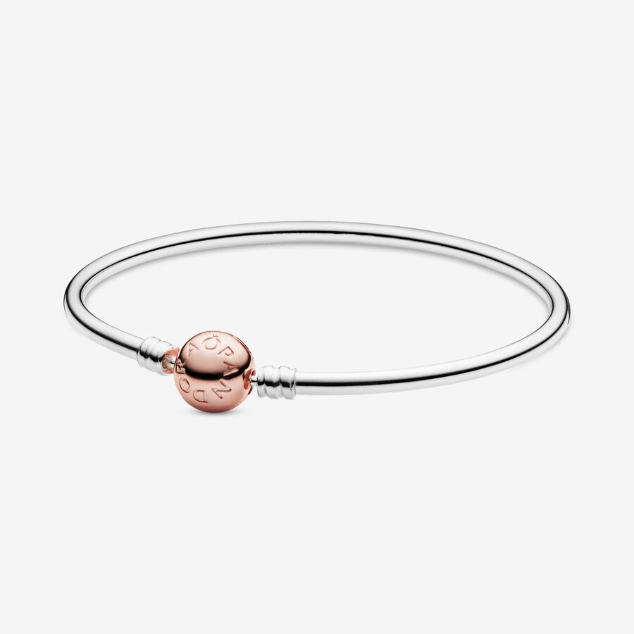 Silver bangle with 14k Rose gold-plated clasp image number 0